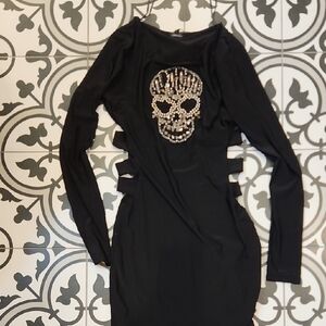 Symphony Black Long Sleeve Dress with Skull Design